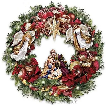 Diamond Maľovanie Vianočný Veniec Plné Námestie Nový Príchod Diamond Výšivky Ježiš Náboženstvo Cross Stitch Výzdoba Domov Dvere Darček 3