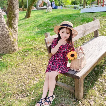 dievča šaty Letné kórejská verzia nové dievča kvetinový princezná šaty skladaný morská víla šaty batoľa girl šaty 3