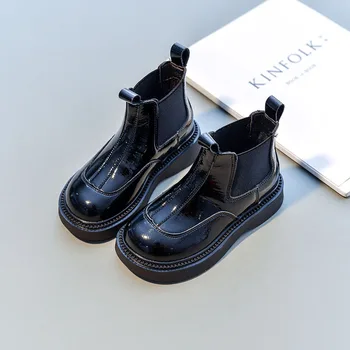 Dievčatá Móda, Topánky 2021 Jeseň Deti Patent Čierne Krátke Chelsea Boots Deti Topánky Pre Chlapcov Značky Mäkké, Hrubé Jediným Platformu Čierna 6