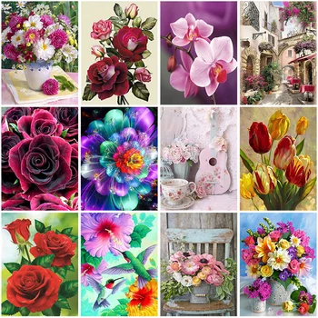 DIY Diamond Maľovanie Kvetinové Vázy Cross Stitch Plné Námestie Kolo Vŕtať Výšivky Mozaiky Rose Umenie Obrázok Kamienkami Dekor Darček 10