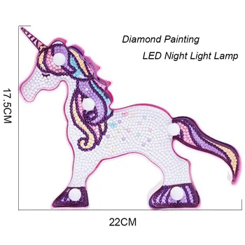 DIY Špeciálne Tvarované Diamond Maľovanie LED Žiarovka Svetla 5D Diamond Výšivky DIY Kamienkami Jednorožec Nočné Lampy Domova Darček