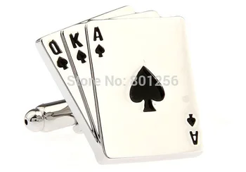 Doprava zadarmo Hrať Karty, manžetové gombíky, strieborná farba poker QKA dizajn medi materiál mužov, manžetové gombíky, veľkoobchod a maloobchod 9