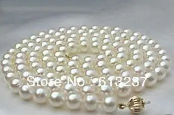 Doprava zadarmo módne 8-9mm prírodných sladkovodných kultivovaných white pearl okrúhle korálky náhrdelník pre ženy elegantné darčeky 35 palec MY4595 14