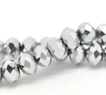 DoreenBeads Strieborná Farba Crystal Glass Tvárou Rondelle Korálky Šperky, Takže urob si sám Vybrať 6 mm 43 cm,predáva sa za balenie 3 pramene 10