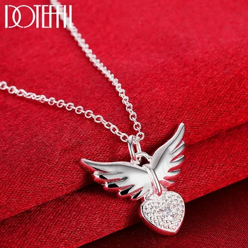 DOTEFFIL 925 Sterling Silver s dĺžkou 16 až 30 Palcový AAA Zirkón Láska Srdce Krídla Náhrdelník Prívesok Pre Ženy Módne Svadobné Kúzlo Šperky 18