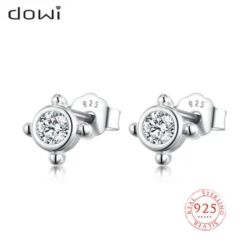 Dowi Minimalistický 925 Sterling Silver kórejský White Crystal Zirkón Stud Náušnice pre Ženy, Dievčatá Teen Strany Šperky Darček 3