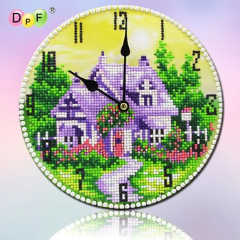 DPF 5D Kolo Diamond maľby nástenné hodiny dom lese Diamond Výšivky, Výšivky diamond Mozaiky Cross Stitch nástenné hodiny dekor 3