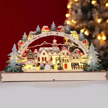 Drevené Vianočné Snow Domy LED Svietiace Vianočné Dediny Vianočné Dekorácie Pre Domov Mall Okno Navidad 2022 Nový Rok Darček 9