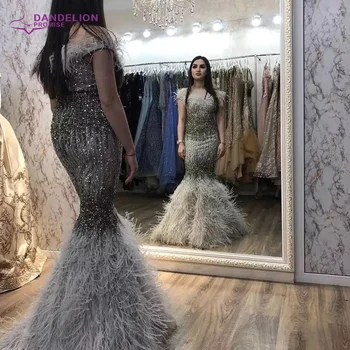 Dubaj Sexy Morská Panna Večerné Šaty Pre Ženy 2021 Luxusný Dizajn Crystal Perie Bez Rukávov Formálnej Strany 1