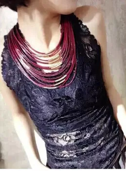 Dámy lano kožený náhrdelník k-pop vintage šperky bib vrstvený Prehnané veľký golier ženy príslušenstvo/maxi colar/collier femme 3