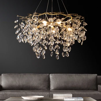 E14 Postmoderných Luxusné LED Luster Jedáleň, Obývacia Izba, Meď Osvetlenie Závesné Svietidlá Crystal Deco Spálňa Lobby Umenie Lampa 5