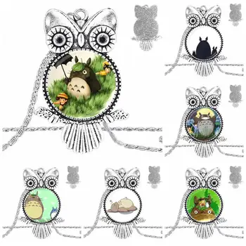 EJ Glazúra Šperky Pokovované Sklo Cabochon Choker Dlhý Náhrdelník Sova Náhrdelník Pre Dievčatá, Najlepšie Darčekové Môj Sused Totoro Logo 6