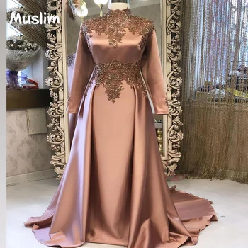 Elegantné Blush Pink Moslimských Večerné Šaty 2022 Riadok Dubaj Dlhý Rukáv Prom Šaty Z Hodvábneho Saténu Arabské Strany Žien Formálne Šaty 10