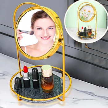 Európskom Štýle Ploche Make-Up Zrkadlo S Kozmetické Úložný Stojan Multifunkčné Zväčšovacie Sklo, Zrkadlo Na Líčenie S Úložným