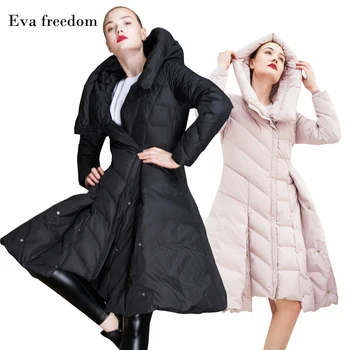 Eva slobody new horúce predaj zimných slim sukne kyvadlo nadol bunda s kapucňou dámskej módy zime s kapucňou dole kabát ženy zime  18