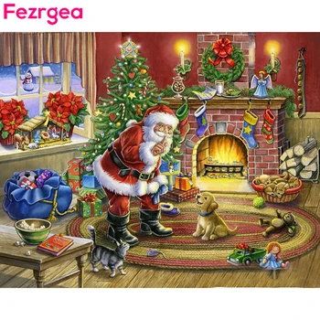 Fezrge Plné Námestie Vŕtať 5D DIY Diamond Maľovanie na Vianoce, Santa Claus Strom Cross Stitch Mozaiky Vianočné Dekorácie Pre Domov 2