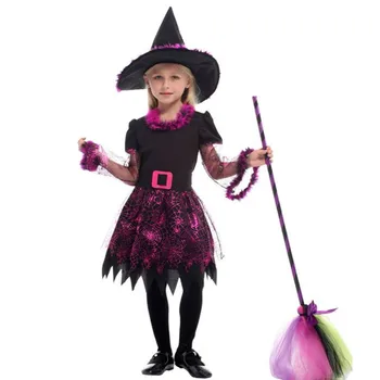 Fialová Dievčatá Gotický Čarodejnice Cosplays Deti Deti Halloween Čarodejnice Kostýmy Purim Karneval divadelnú hru Maškaráda party šaty