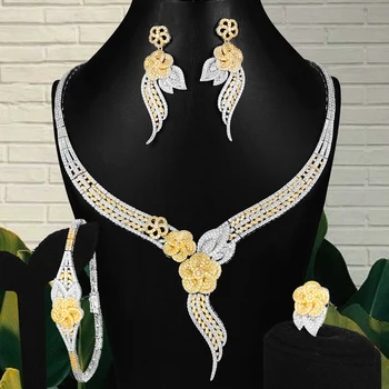GODKI Super Luxusné ľadovec Strapce 4PCS Afriky Náhrdelník Zirkón Šperky Sady Pre Ženy, Svadobné Indickej Nigérijský Strany Šperky Set