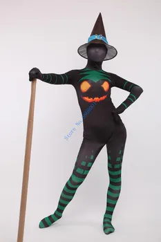 Halloween cosplay čarodejnice Ghost Deň Strany Kostýmy Catsuit Tlač Lycar plný Kombinézu horor kostým bez klobúk 9