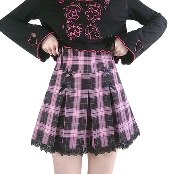 Harajuku Módne Kawaii Skladaný Mini Sukne Dievčatá Gotická Čierna Punk Čipky Lolita Koberčeky Kórejský Roztomilý Krátke Japonské Školskú Uniformu 16