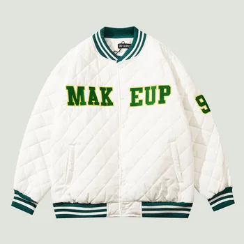 Harajuku Vintage List Výšivky Koberčeky Hrubé Parkas Jacket Mens Streetwear Príčinné Nadrozmerná Voľné Bavlna Varsity Bundy Unisex 7