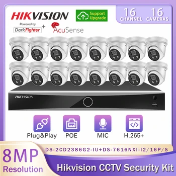 Hikvision AcuSense Domov CCTV Auta 16pcs 8MP DS-2CD2386G2-IE 16CH DS-7616NXI-I2/16P/S Nahrávanie Zvuku Noc Vison Bezpečnostný Systém 5