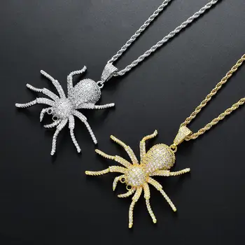 Hip hop móda veľký pavúk prívesok náhrdelník micro pave zirkón ľadu z mužov kúzlo náhrdelník šperky darček 12