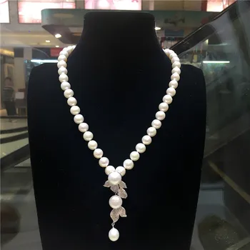 Hot predaj novú 8-9mm prírodná biela usadenina perlový náhrdelník zirkón príslušenstvo prívesok módne šperky 9