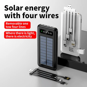 HOUSEACE 20000mAh Solar Power Bank s Micro USB TYP-C Kábel Prenosná Nabíjacie LED Zrkadlo Externé Batérie Powerbank S053 1