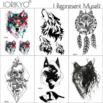 IORIKYO DIY Black Wolf Dočasné Tetovanie ženského Tela Umenie Kreslenie Geometrických Tetovanie Nálepky Mužov Totem Smrti Lebky Nepremokavé Tetovanie 3