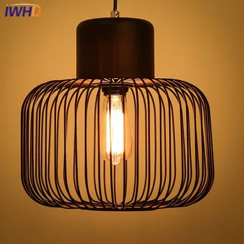 IWHD Železa Vintage Lampa Loft Priemyselné Prívesok Svietidlá Klietky Retro Prívesok Svetlá Čierna Biela Spálňa Zavesená Lampa 17