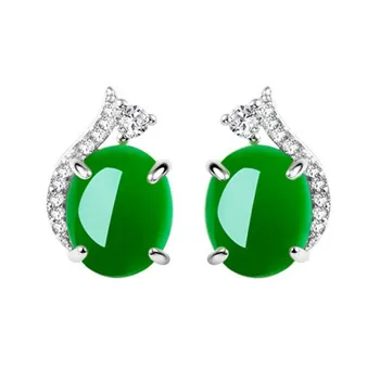 Jade kamene stud náušnice pre ženy 14k bieleho zlata emerald jaspis Zelený kamene, šperky Vianoce, narodeninové darčeky dámy dievčatá 17