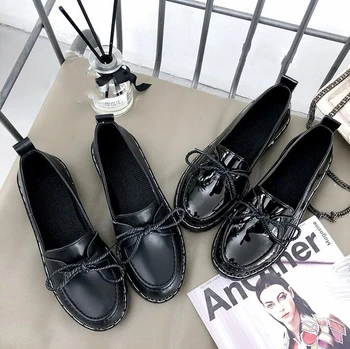 Japonský harajuku sladké lolita kožené topánky vintage kolo hlavy hrubé dno dámske topánky bowknot odnímateľný obväz kawaii topánky 2