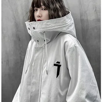 Jar trend funkčné vietor vysoký golier kabáta voľné kapucňou práce bunda ženy oblečenie Harajuku Hiphop Safari Štýl vonkajší odev 14