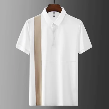 jednoduché Americký, Európsky a farebný kontrast polo tričko pánske módne trend krátky rukáv T-shirt dizajnér high-end Klope top