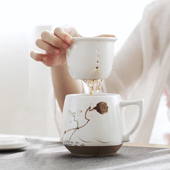 Jingdezhen ručne maľované poháre, keramický hrnček vlastný office poháre, Tvorivé šálku čaju s krytom a filter 340 ml 6