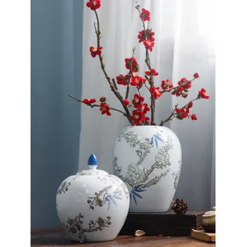 Keramická Váza Zapečatené Čaj Skladovanie nádoba s Vekom Čínskeho Porcelánu Remesiel Slivka Úľavu Spire Kolo Jar Domáce Dekorácie Príslušenstvo 7