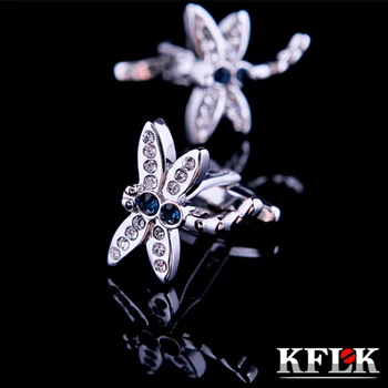 KFLK Luxusné tričko manžetové gombíky pre pánske Značky putá tlačidlá Modré Crystal Dragonfly putá odkaz Vysokej Kvality abotoaduras Šperky 11