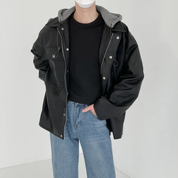 Kožená bunda s kapucňou muž kórejčina PU kožené bundy na jar a na jeseň voľné a všestranný pekný motocykel oblečenie príliv iny 8