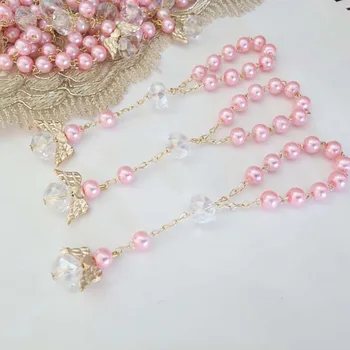 krst láskavosti ružová prijímanie láskavosti pozlátené recuerdos para bautizo prst rosaries krst láskavosti crystal pearls