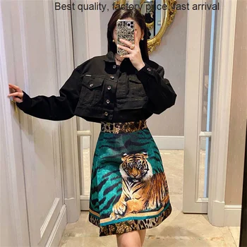 Kvalitné luxusné značky Elegantné Nové Veľké Meno Tiger Tlač dámske Krátke Sukne kórejský Módne Ženy Dve Kus Oblečenia Zrazeniny 16