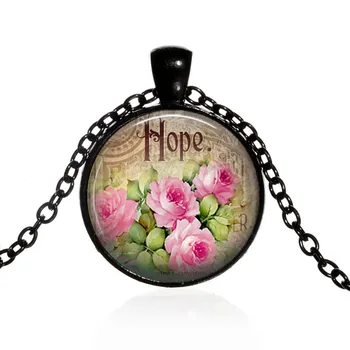 kvet nádeje Tvorivé Retro Photo Cabochon Sklo Reťazca Náhrdelník,Kúzlo Ženy, Prívesky, Módne Šperky Darček 14