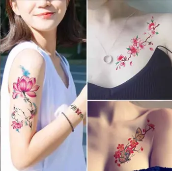 Kvet Tetovanie Nepremokavé Sexy Tetovanie pre Ženy, Dievčatá, Pivónia, Ruža Lotosový Kvet Tetovanie a Body Art Fashion Nálepky Bikiny 2