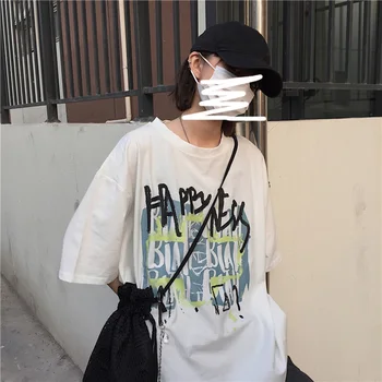 Kórejské Oblečenie Retro Harajuku Maľovať Graffiti Vytlačené Veľkými T-Shirt Žena High Street Pár Grunge Graphic Tee Študent Goth 7