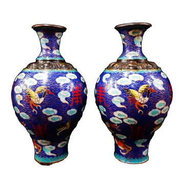 LAOJUNLU Čistej Medi Cloisonne Pár Pot-Bellied Vázy Čínskej Tradičnej Štýl, Starožitnosti, Umelecké Darčeky Remeslá