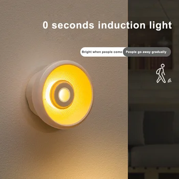 LED Nočné Svetlo PIR Senzor, USB Okrúhly Tvar bezdrôtový Stmievanie Pod Skrinku Svetlá pre Skrine, Spálne, Kuchynské Nástenné Svietidlo 16