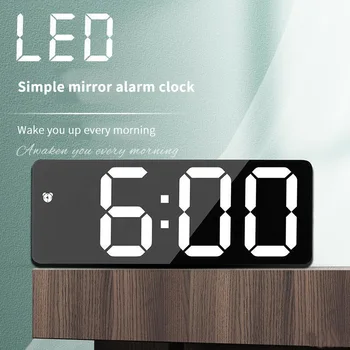 LED Zrkadlo Tabuľka Hodiny Digitálny Budík Spánok Zobrazenie Času Ploche Elektronické Tabuľka hodiny Stolové hodiny 15