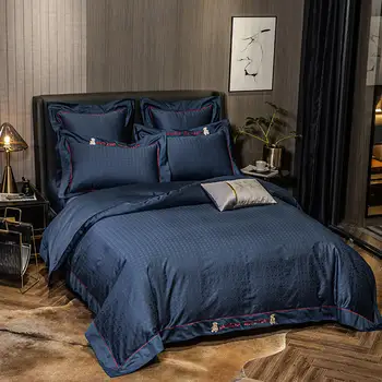 Luxusný 3D žakárové posteľná bielizeň sady Kráľovná King size Bavlna Bedlinen Posteľ titulnú obliečka na vankúš vyšívané Široký okraj čistá farba