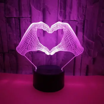 Láska Srdce Rukou Gesto 3D LED Nočné Svetlo Akcie Obrázok 7/16 Farby Dotyk Optické Ilúzie, stolná Lampa Domáce Dekorácie ModelLamp 5
