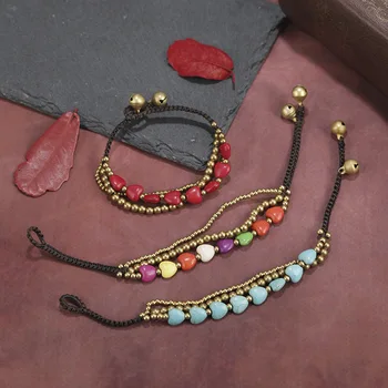 Meetvii Vintage Srdce Tvar Turquoises Kameň Náramky pre Ženy Ručne Tkané Medi Perličiek Bell Lano Náramky Šperky 17